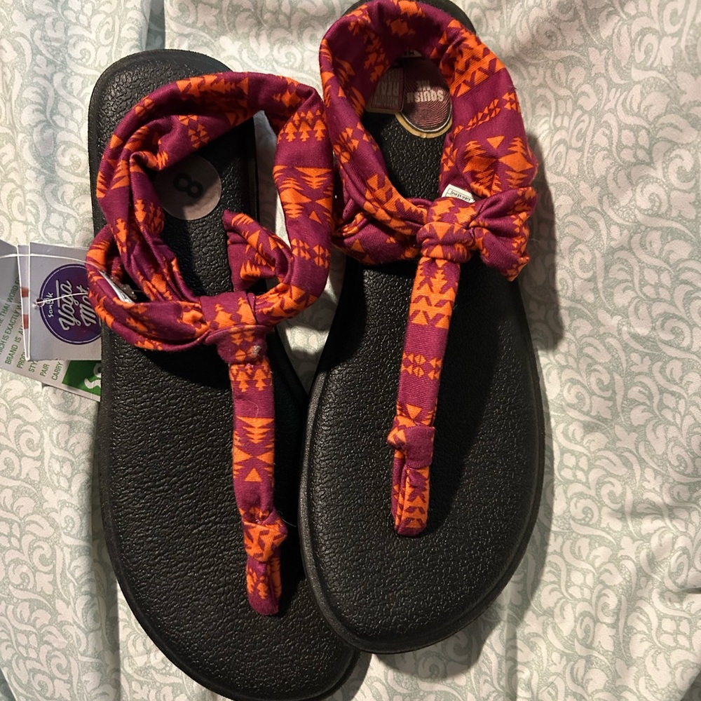 Colorful Sandals with Patterned Straps- Sanuk women’s size 8